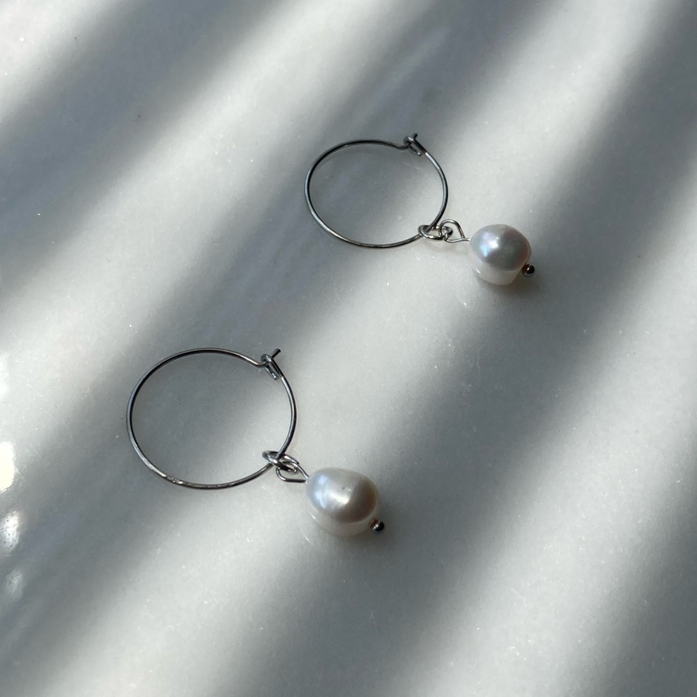 Handmade pearl hoop earrings